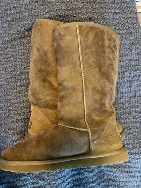 UGG Brown Suede Mid-Calf Sheepskin Booties